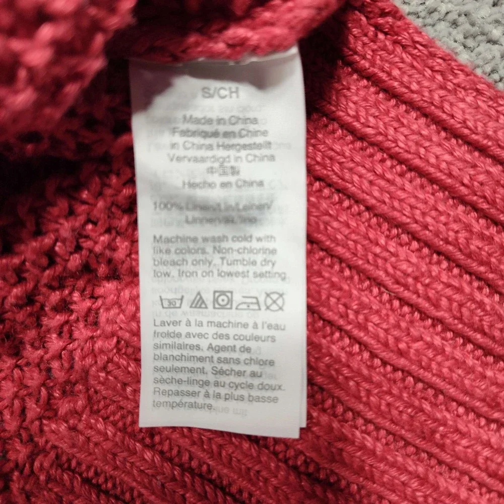 J. Crew Ombre Knit Pullover Sweater V-Neck Coral Pink White Small 100% Linen